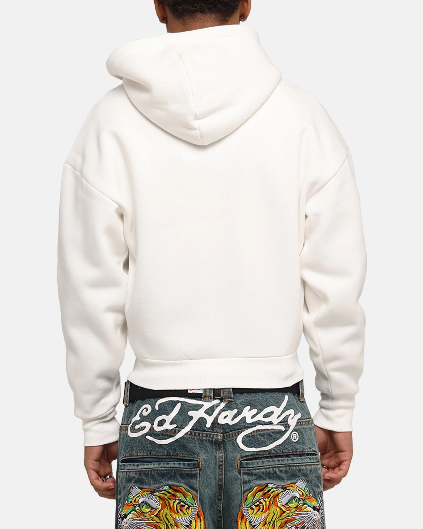 Breathable Material Youth Ed Hardy Eagle Rhinestone Zip Hoodie Off White