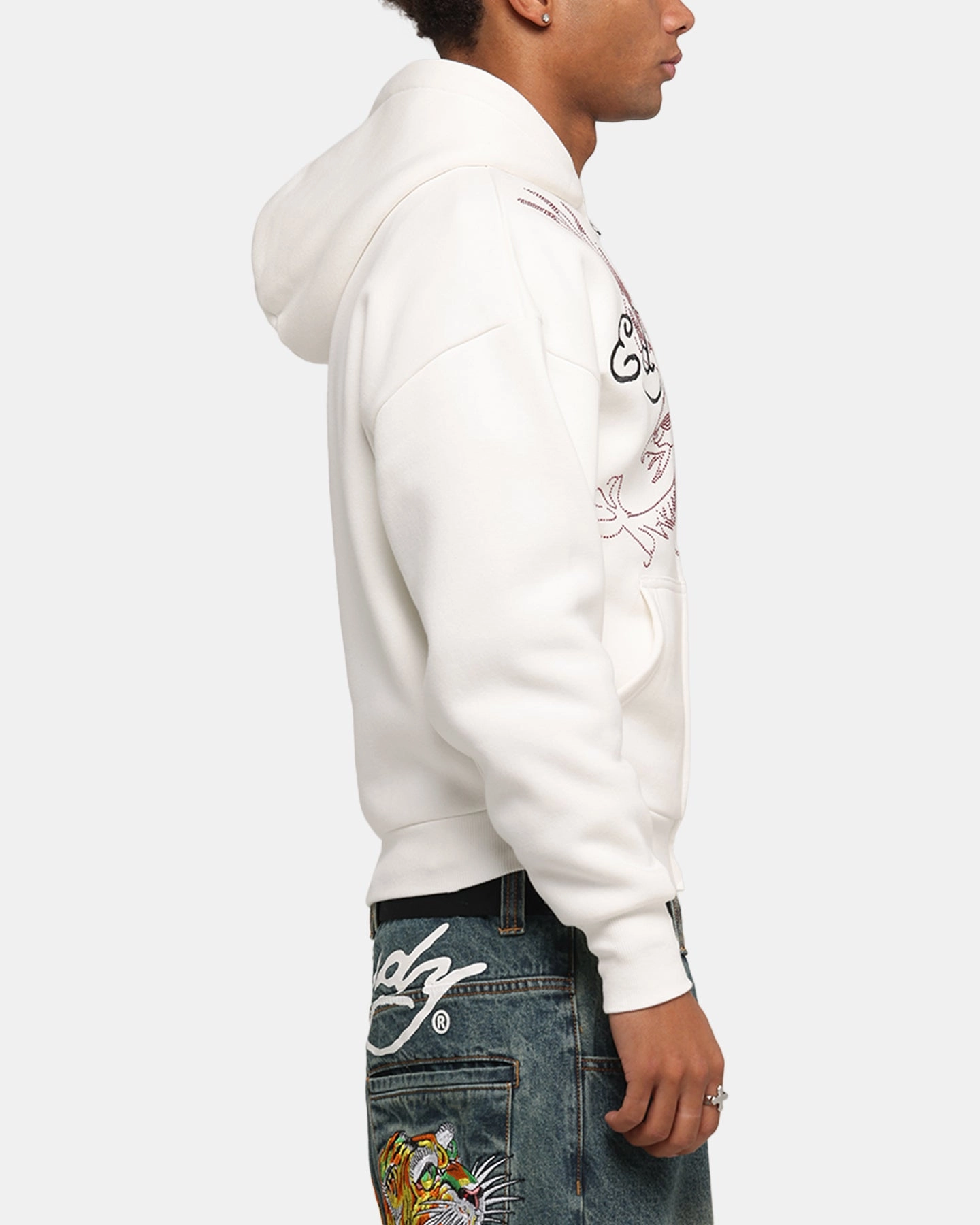 Ed Hardy Eagle Rhinestone Zip Hoodie Off White Modern Smart