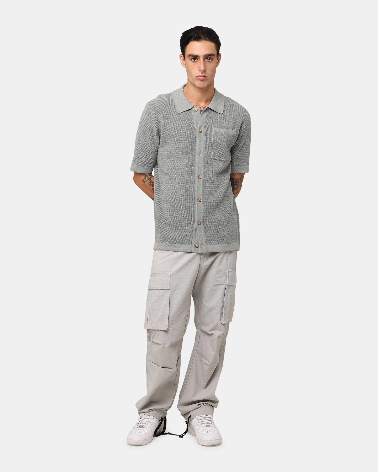 XXIII Zyair Knit Rib Button Up Shirt Olive Durable Material