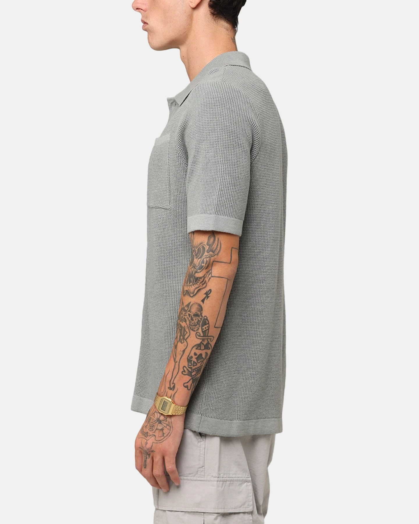 Breathable Lining Lounge Wear XXIII Zyair Knit Rib Button Up Shirt Olive