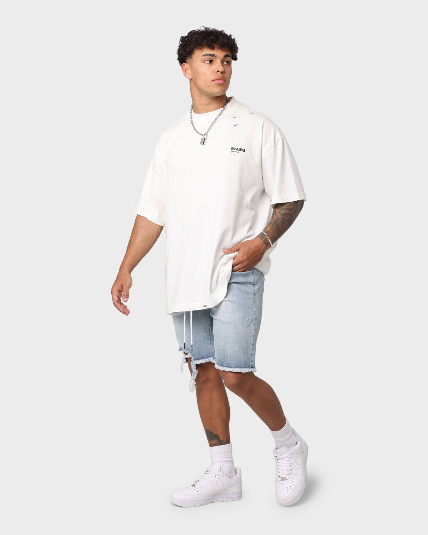 High Rise Waist EN ES Infantry Shorts Washed Blue