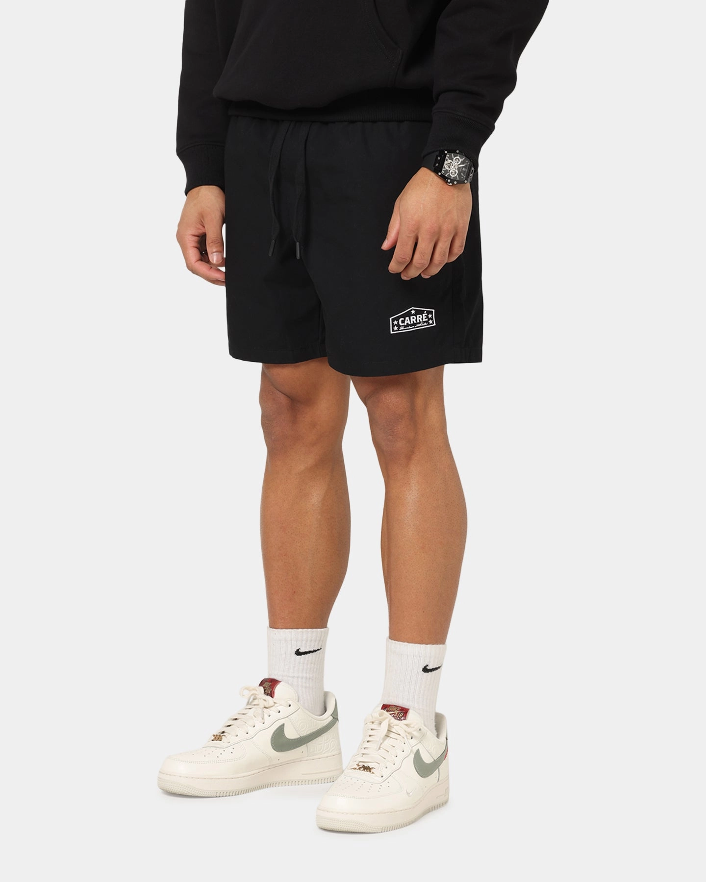 High Durability Weave Carre Block Star Beach Shorts Black