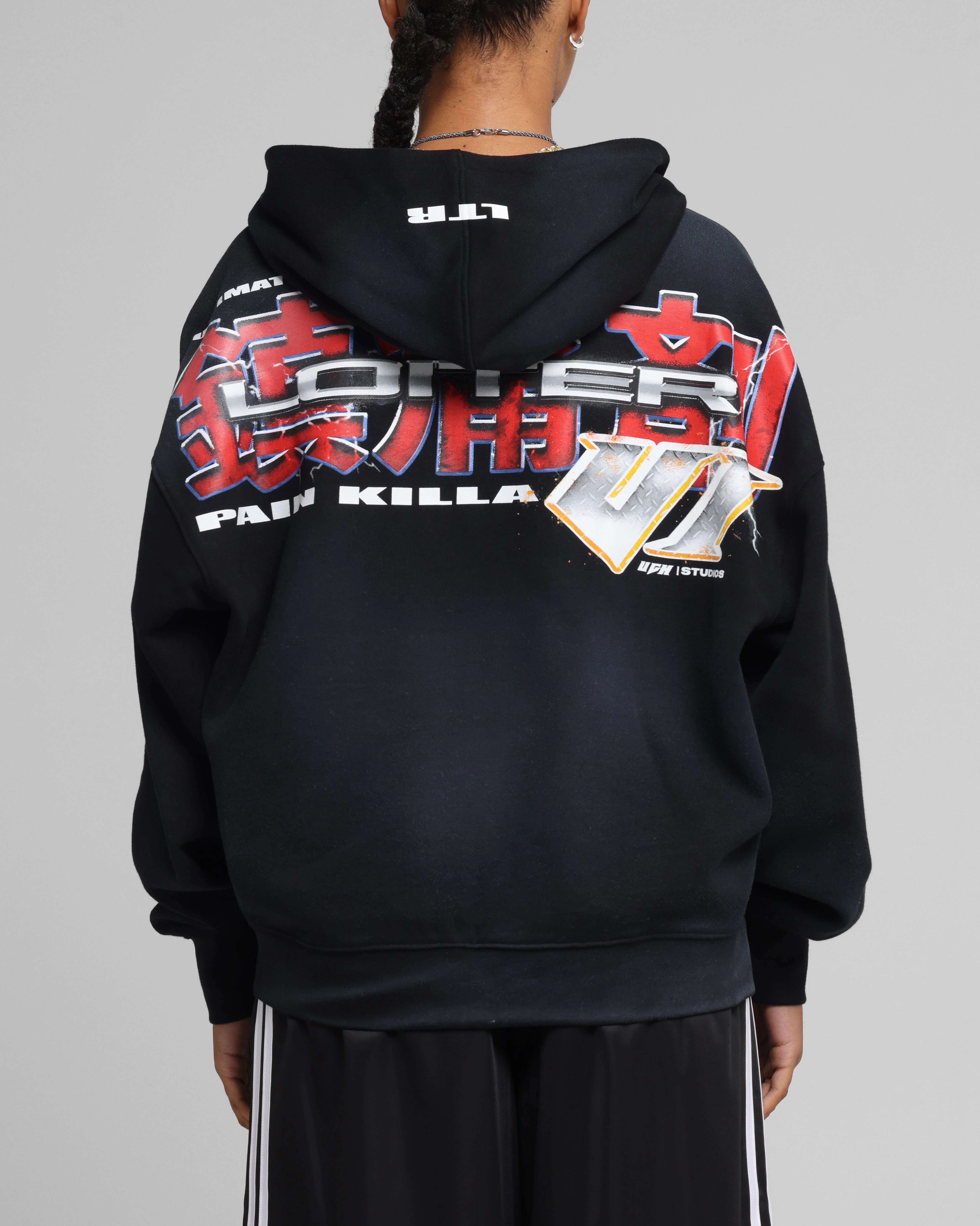 hypoallergenic material Loiter Fighter Zip Up Hoodie Washed Black