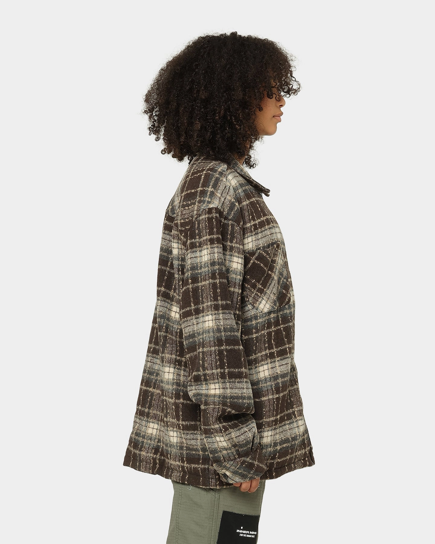 XXIII Vitus Zip Up Flannel Shacket Brown Plain