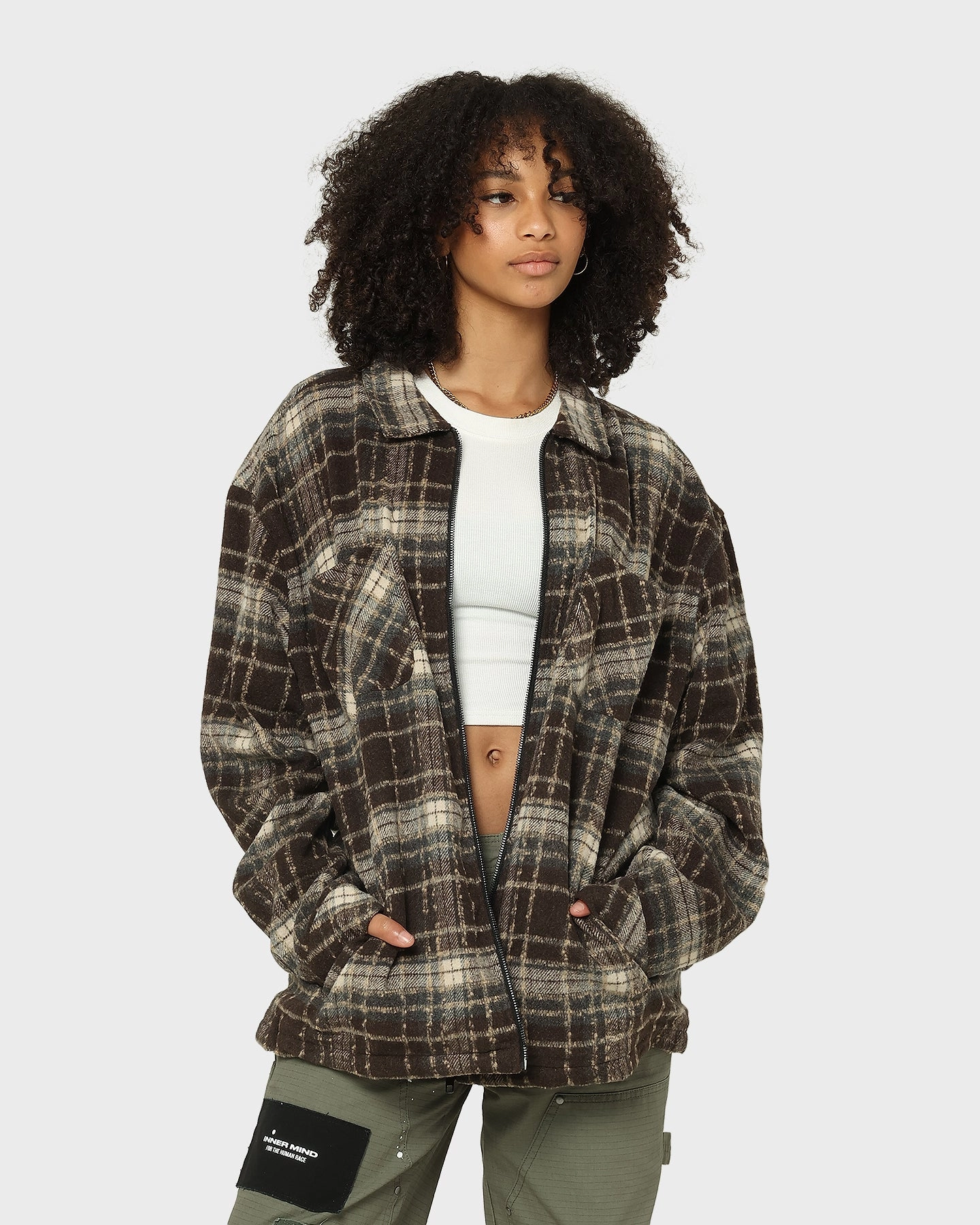 Pendant XXIII Vitus Zip Up Flannel Shacket Brown