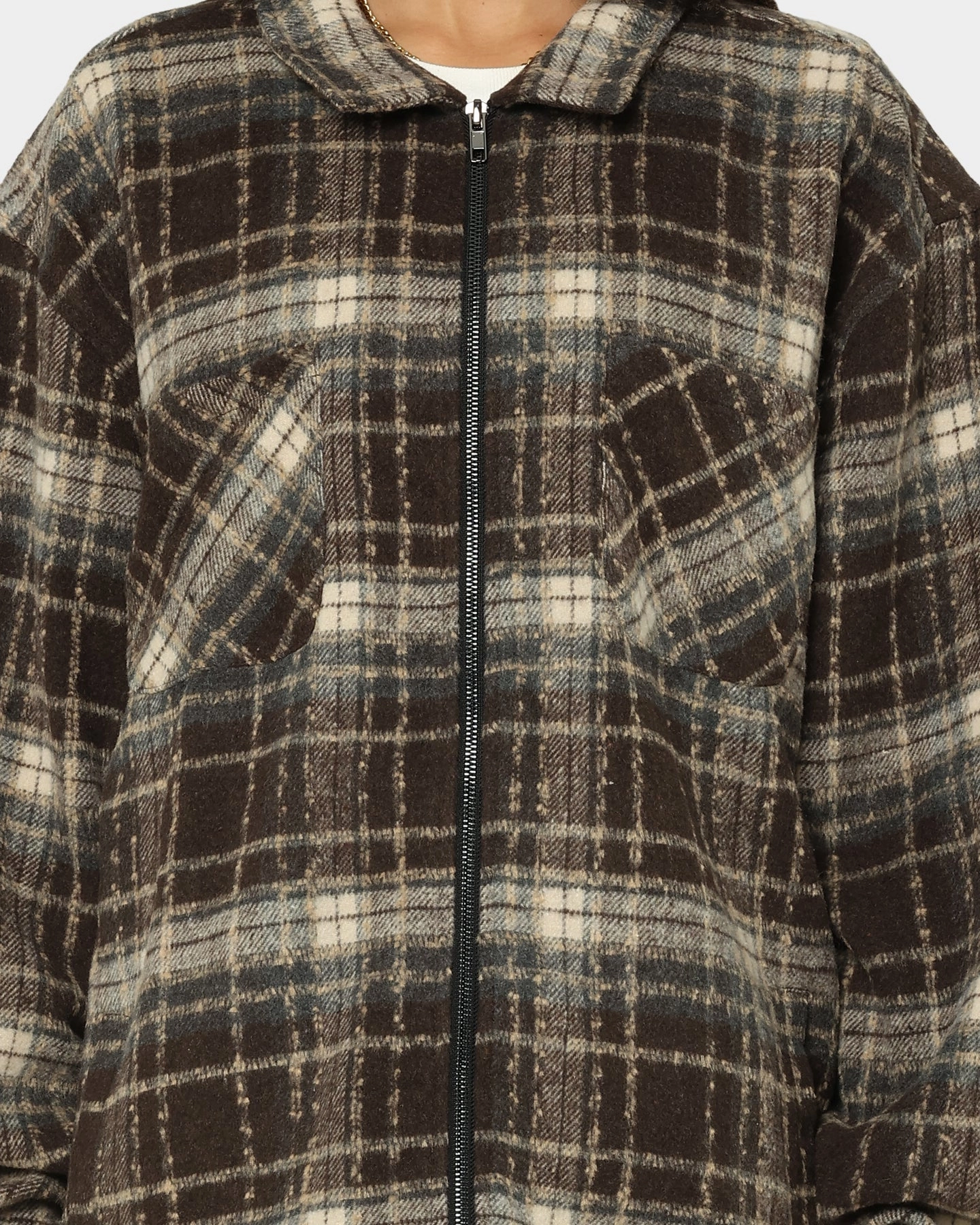 XXIII Vitus Zip Up Flannel Shacket Brown Non Bulky Design Trail Use