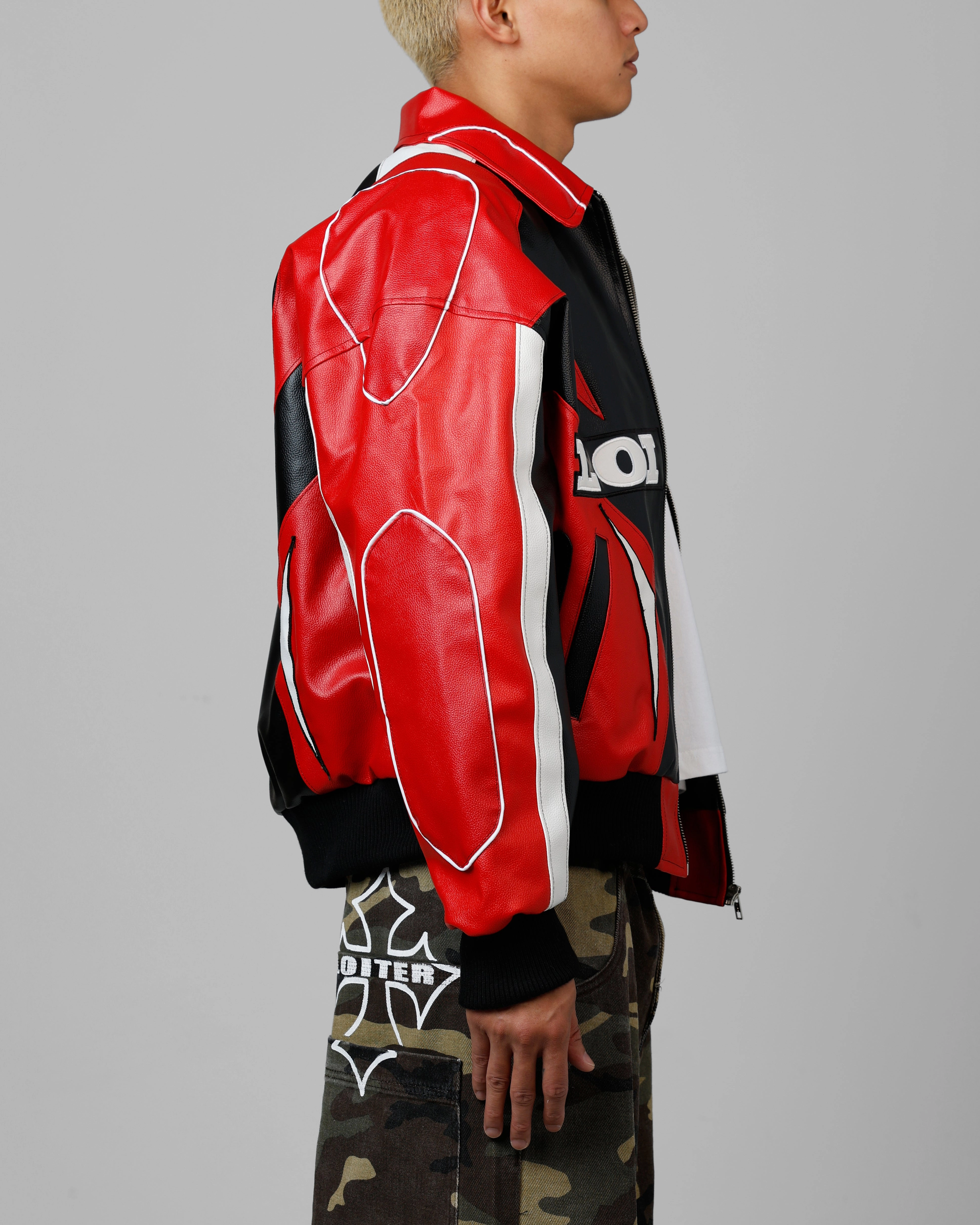 Loiter Racer Vegan Leather Jacket Red/Black Esteem