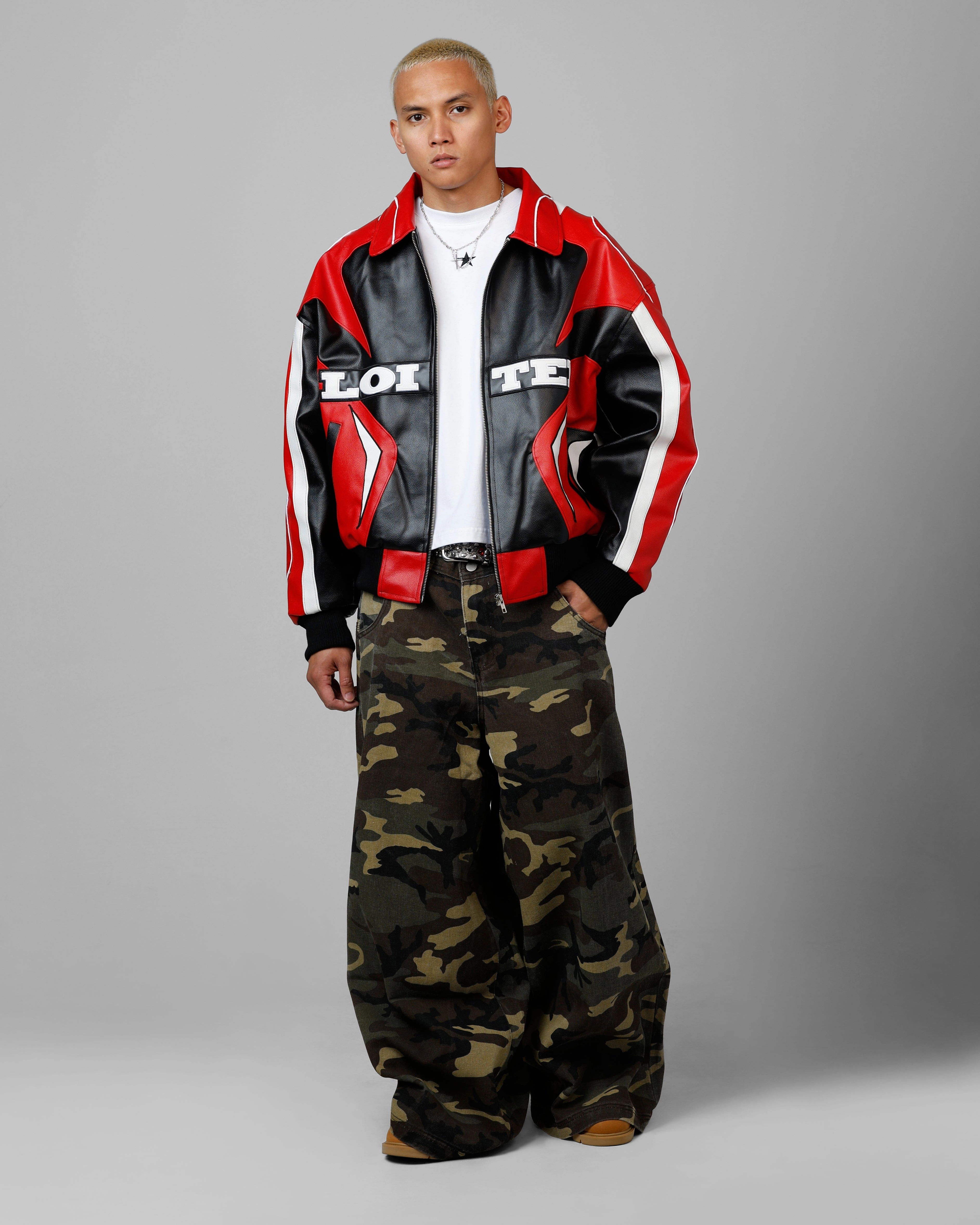 Minimize Loiter Racer Vegan Leather Jacket Red/Black