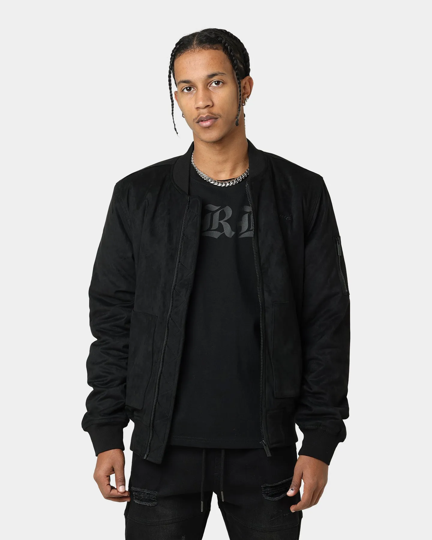 Carr?? C-89 Suede Bomber Jacket Black Flexible Hem window - shopping