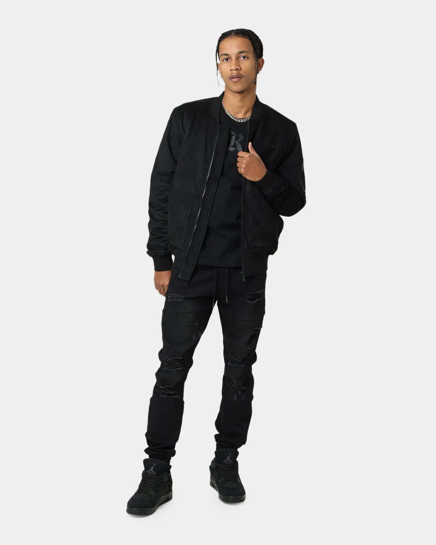 Carr?? C-89 Suede Bomber Jacket Black Minimal Utility