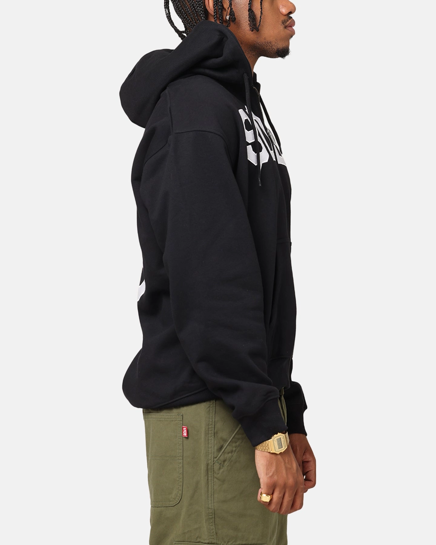 S Double Applique Zip-Up Hoodie Black suitable for outdoor adventures