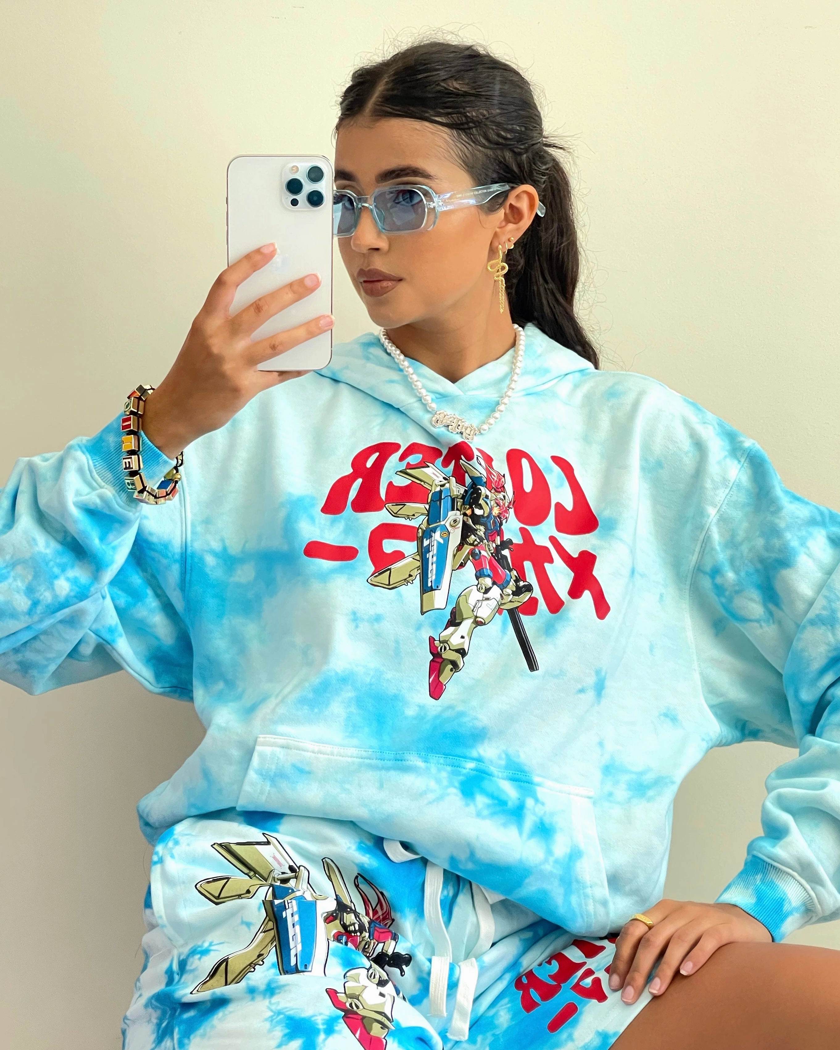 Light Reflective Logos Loiter Eternal Tie Dye Hoodie Blue