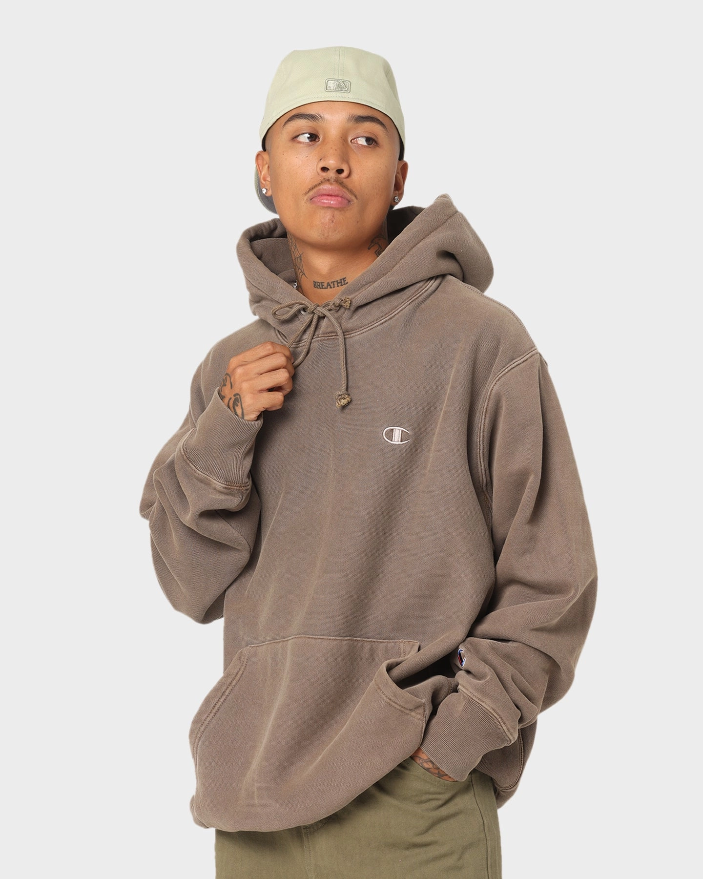 Champion Reverse Weave Garm Dye Hoodie Latte Brown Weather Resistant Coating