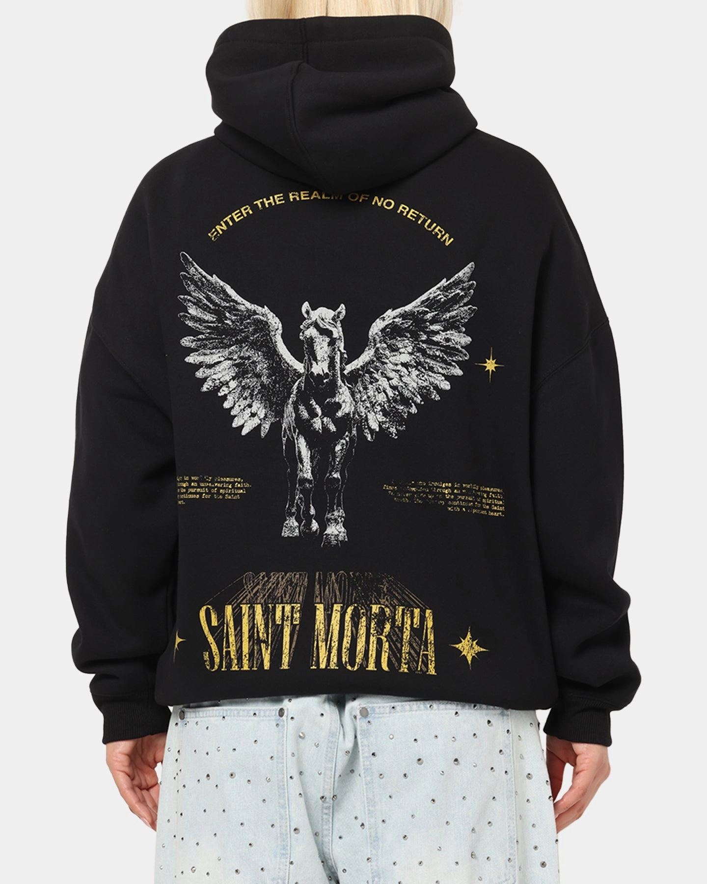 Neutral Color Warm Lining Saint Morta Realm Of Return Boxy Hoodie Black