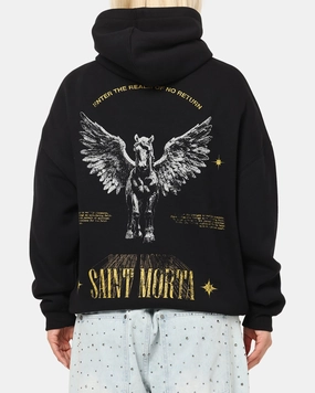 Neutral Color Warm Lining Saint Morta Realm Of Return Boxy Hoodie Black