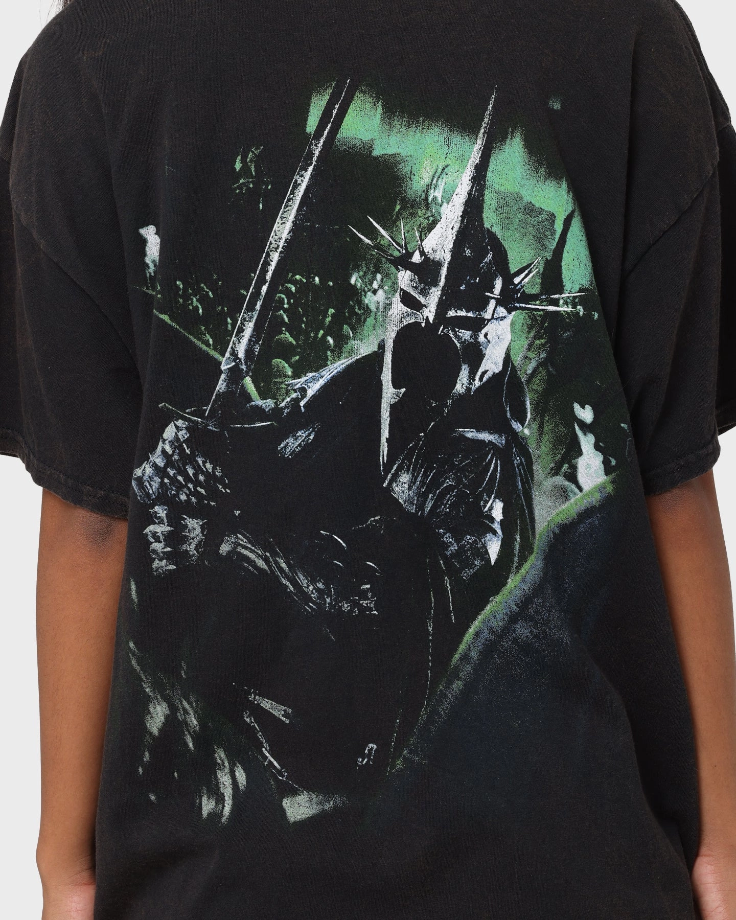 American Thrift X The Lord Of The Rings Witch Kings Of Angmar Vintage T-Shirt Washed Black Versatile Trend StretchFabric
