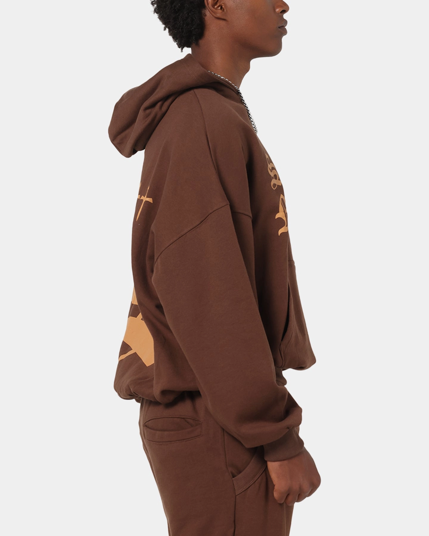 Zip Pocket Saint Morta Sacred Script Hoodie Brown