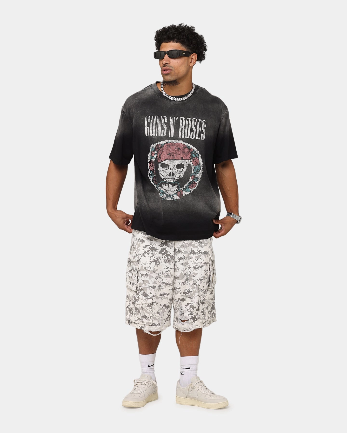 Quick Wear Guns N Roses LA Roses Vintage T-Shirt Washed Black