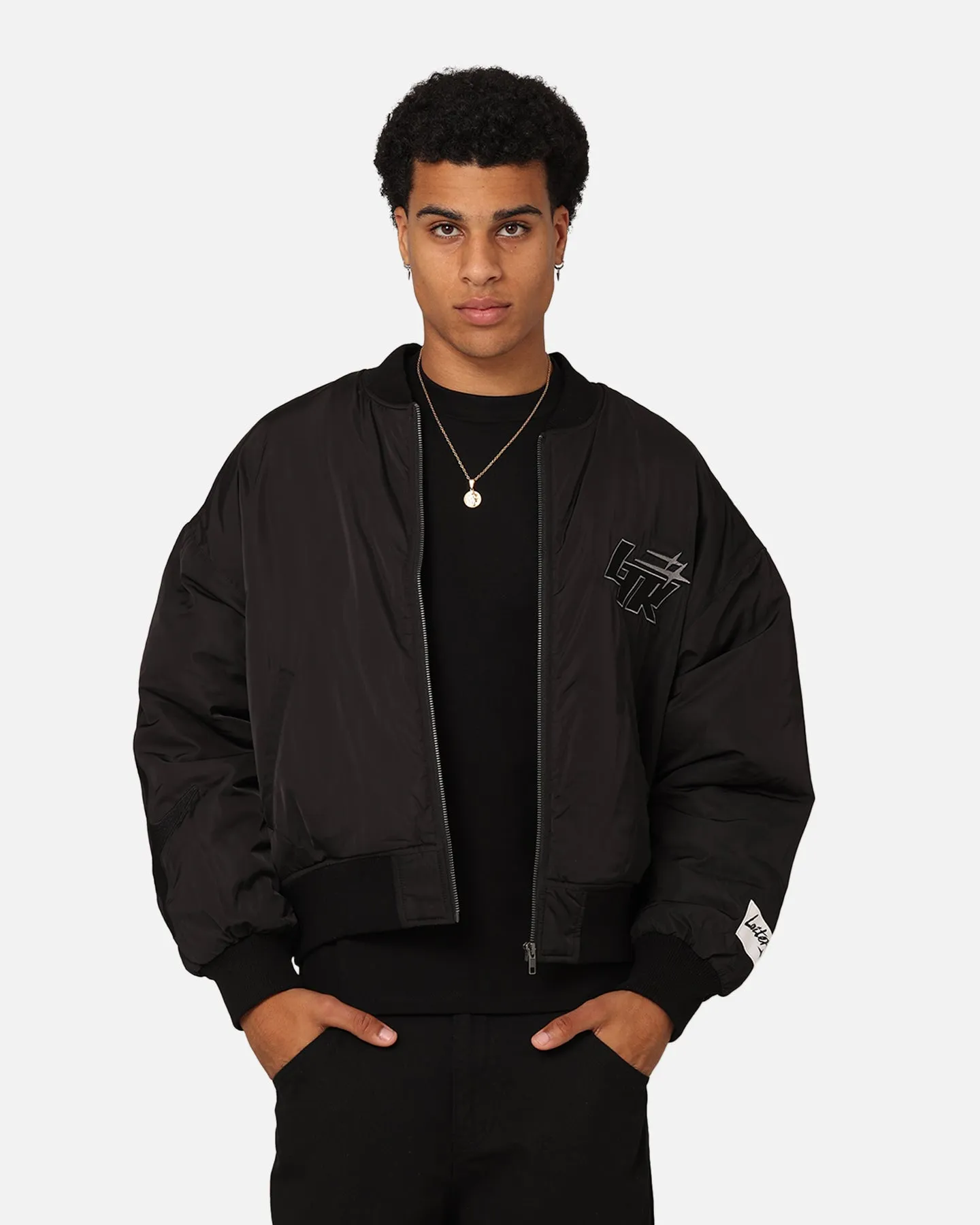 Loiter Shadow Cropped Bomber Jacket Black Glamour