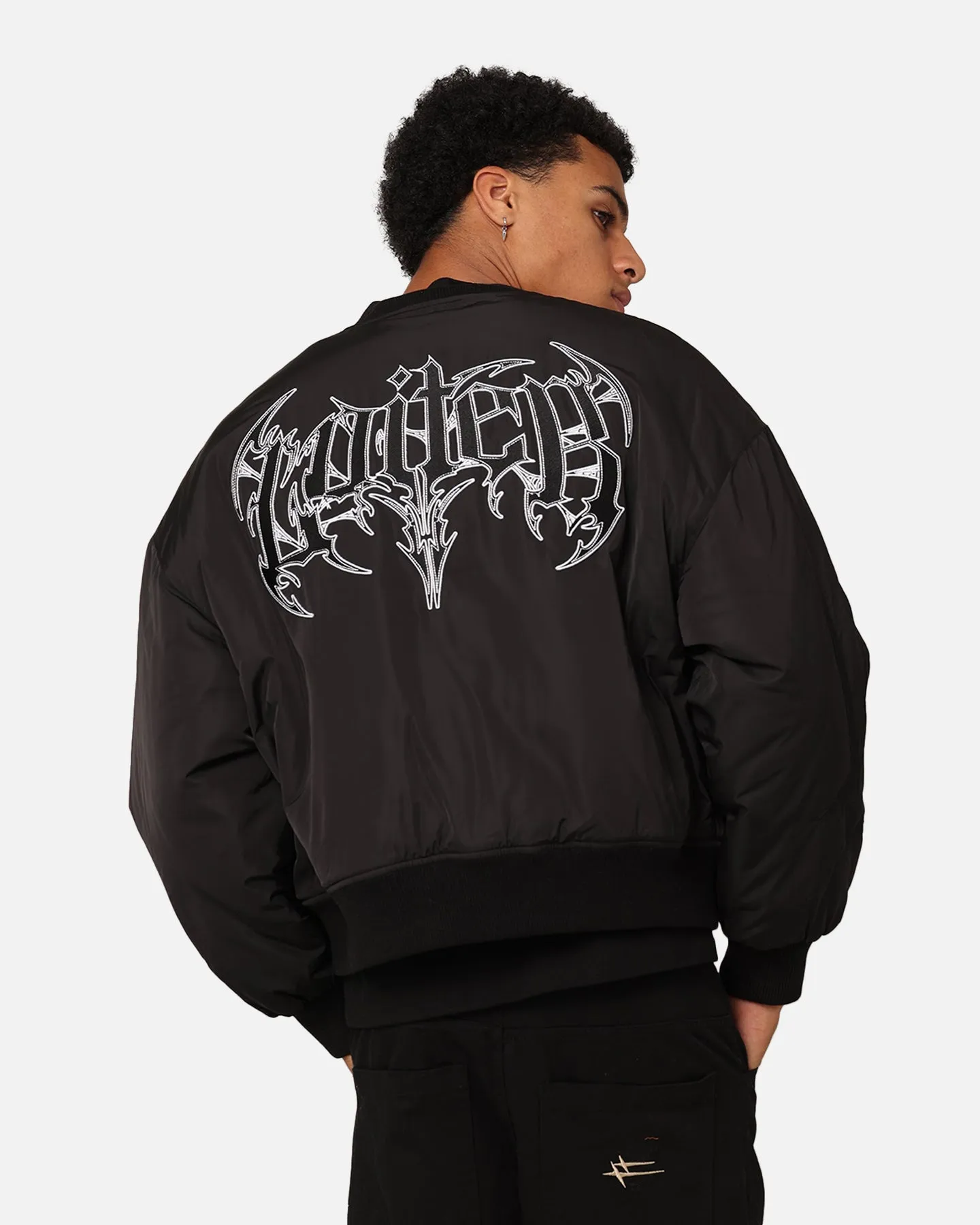 Double Layered Edging Loiter Shadow Cropped Bomber Jacket Black
