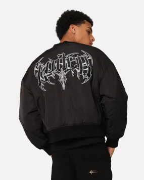 Double Layered Edging Loiter Shadow Cropped Bomber Jacket Black