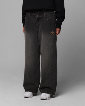 Loiter Star Layered Jeans Vintage Black Flexible Piece