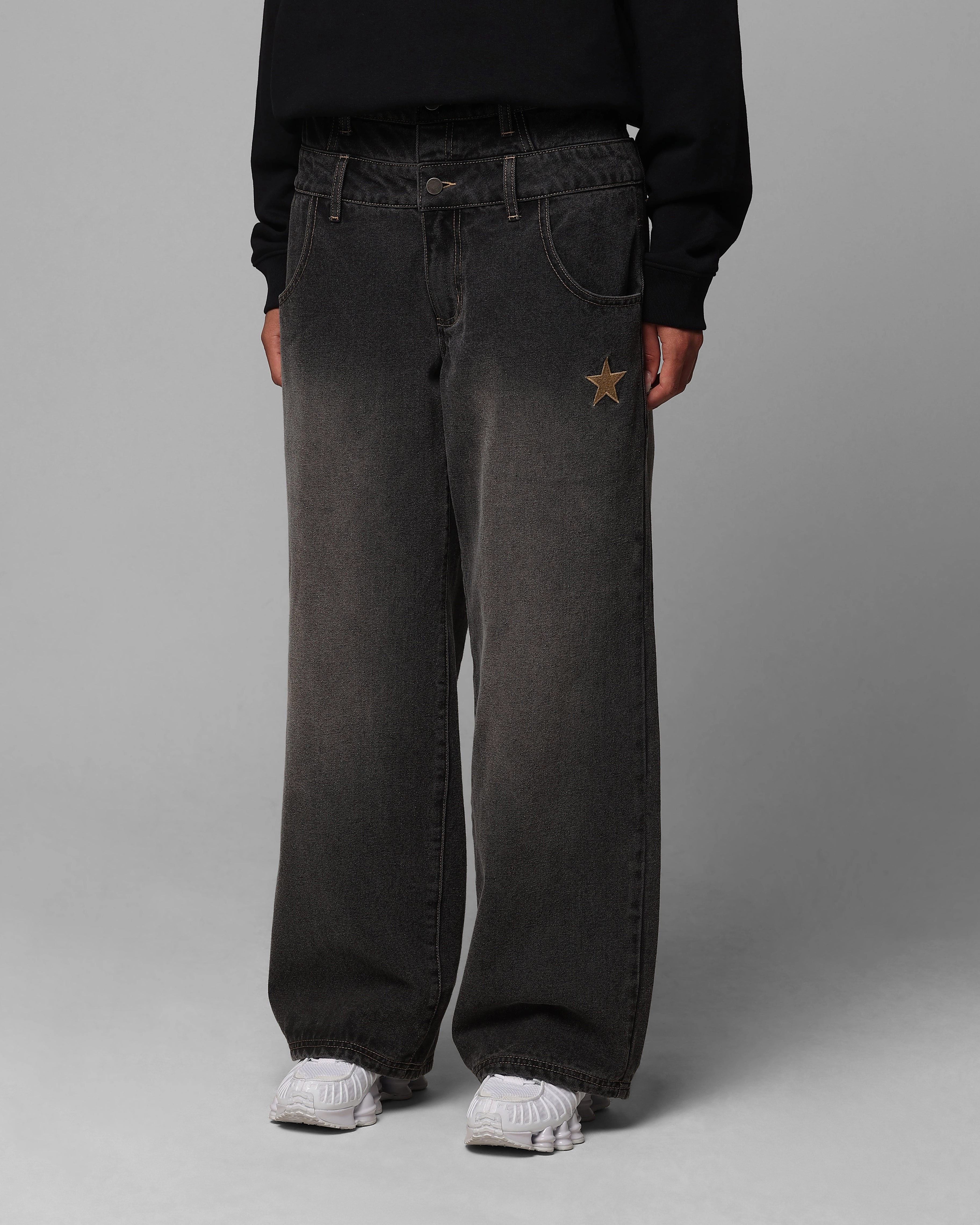 Loiter Star Layered Jeans Vintage Black Flexible Piece