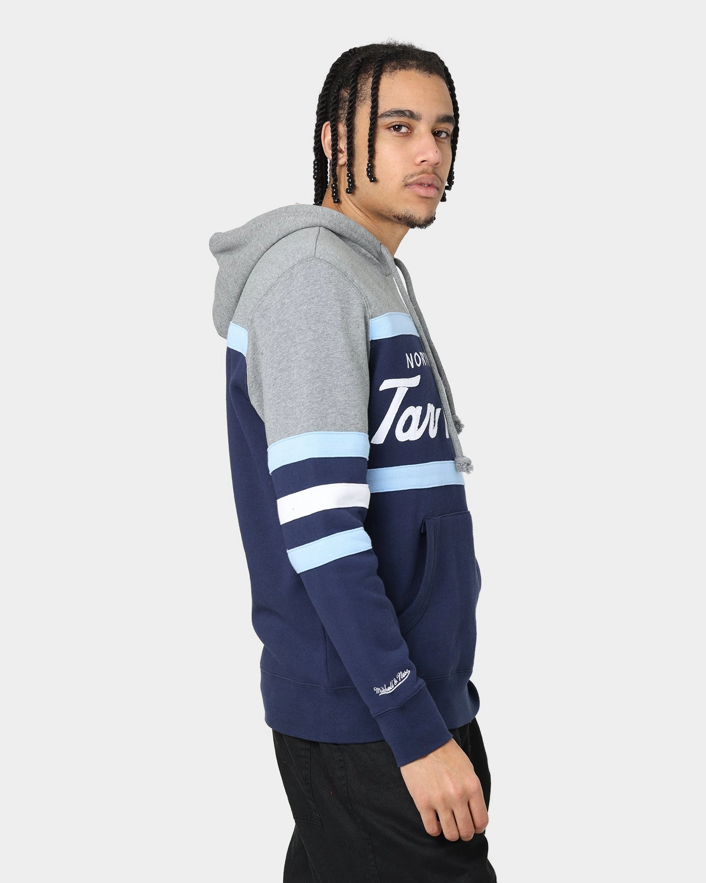 Runway Inspired Mitchell & Ness UNC Tar Heels Head Coach Hoodie Navy