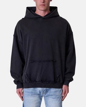 Button Closure Noise Reducing Fabric MNML Raw Stitch Hoodie Black