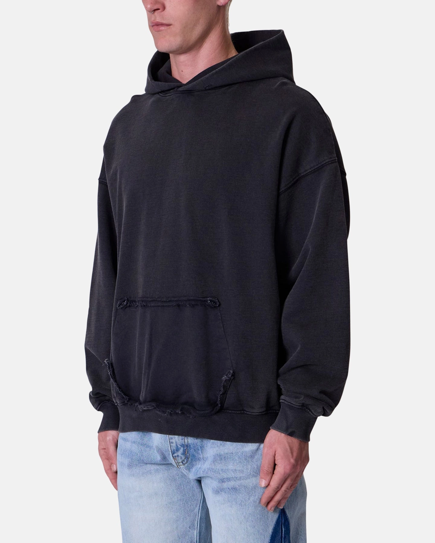 MNML Raw Stitch Hoodie Black Clue