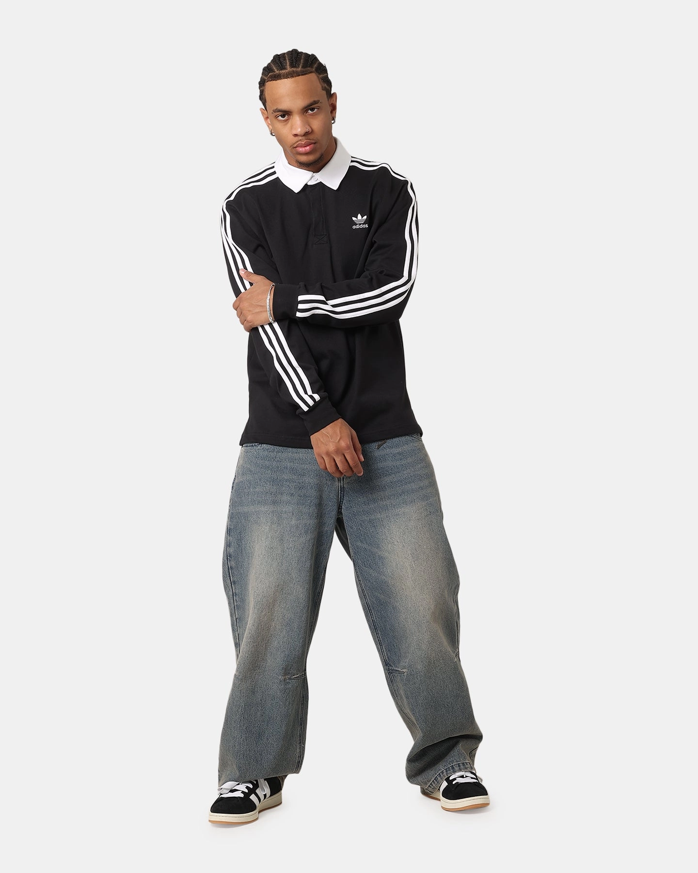 Breathable Mesh Panels Adidas Rugby Polo Shirt Black