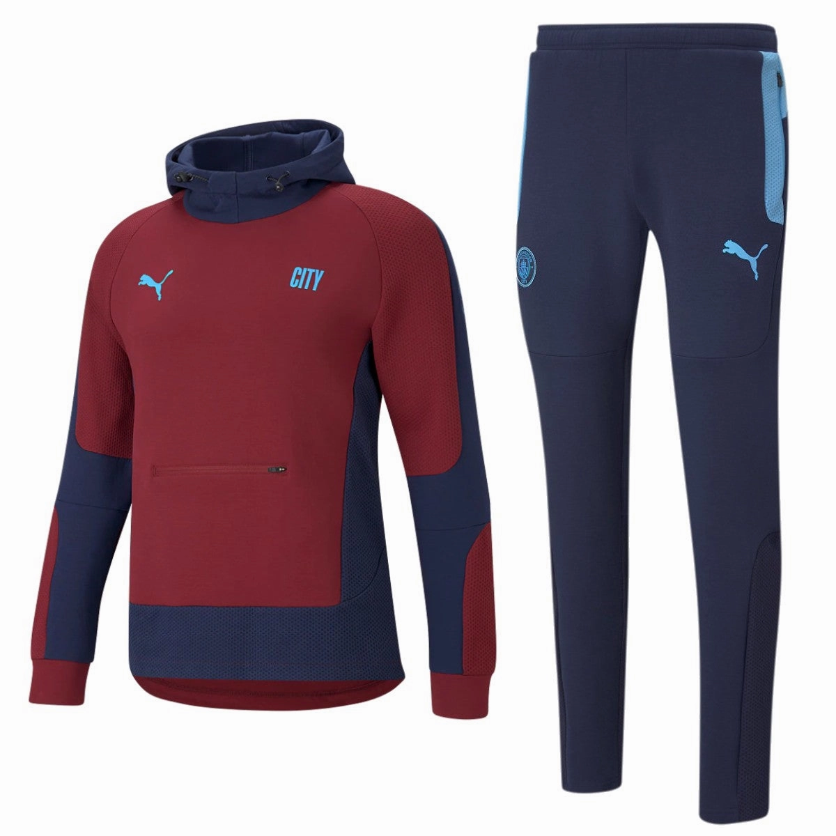 Pressure Dispersion Nodes VentilationPanels Manchester City Evostripe hooded presentation tracksuit 2021 red - Puma