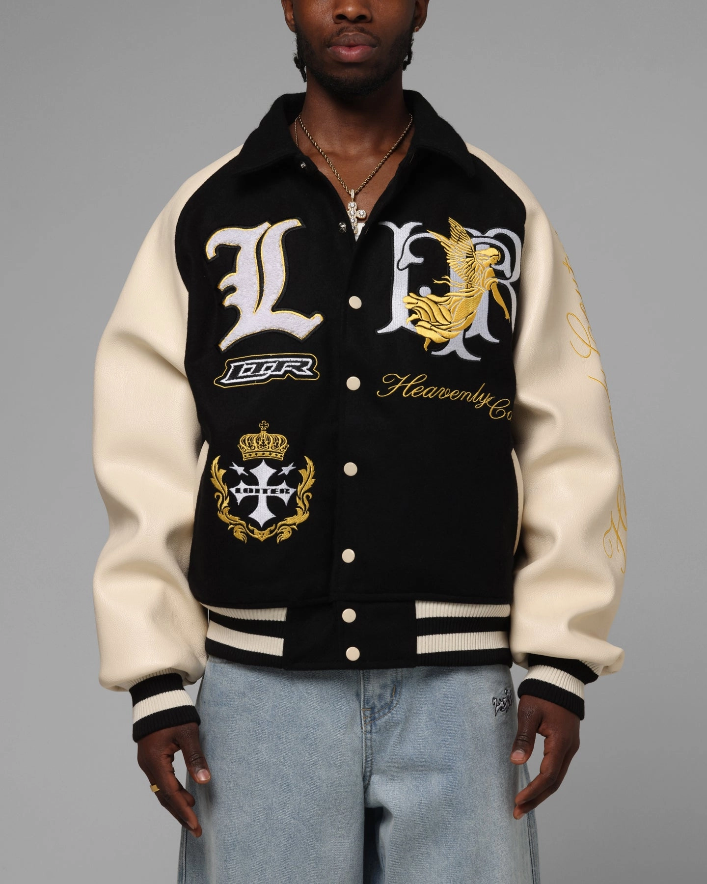 Loiter Heaven Varsity Jacket Black/Off White Foundation