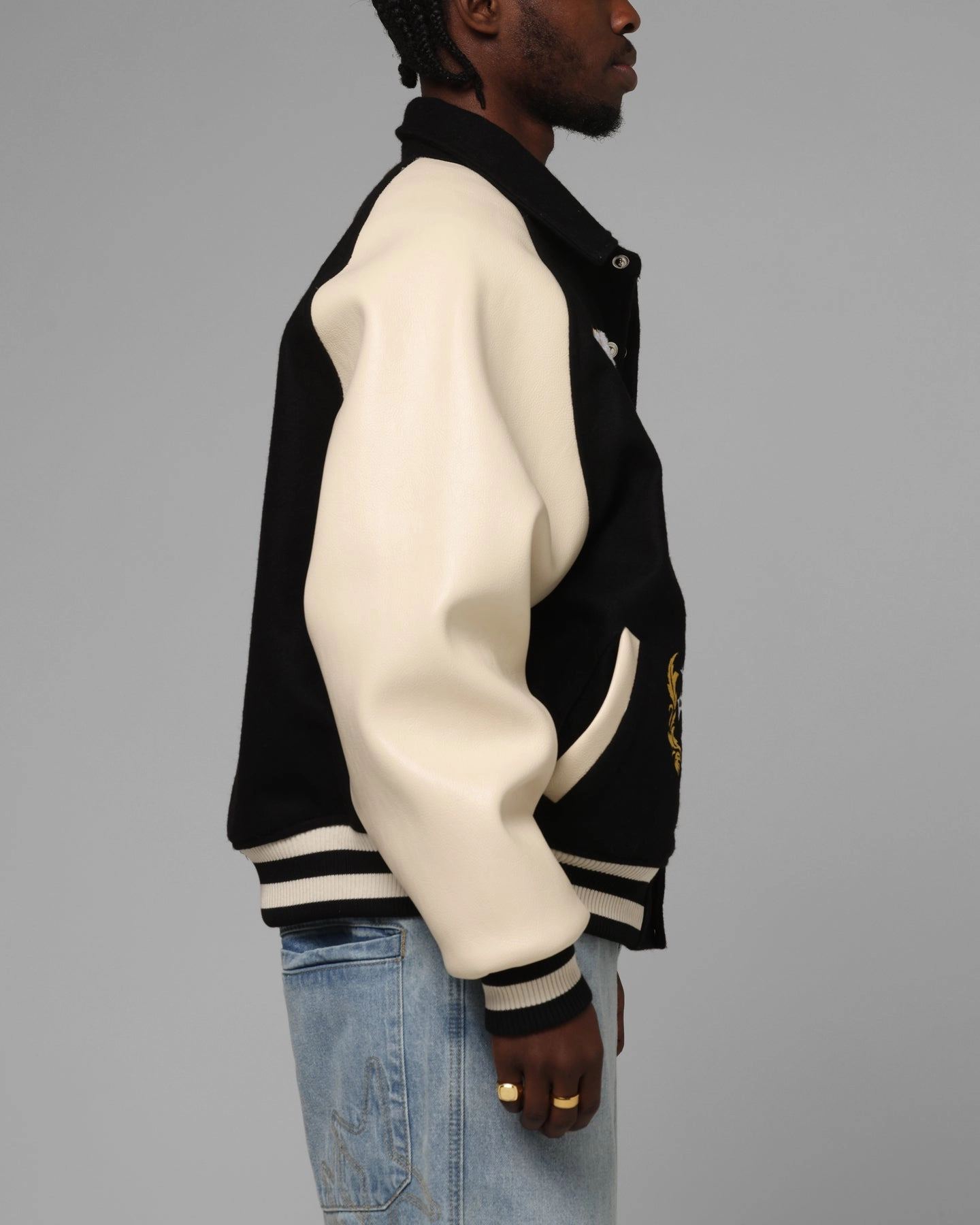 Loiter Heaven Varsity Jacket Black/Off White Suitable for team sports