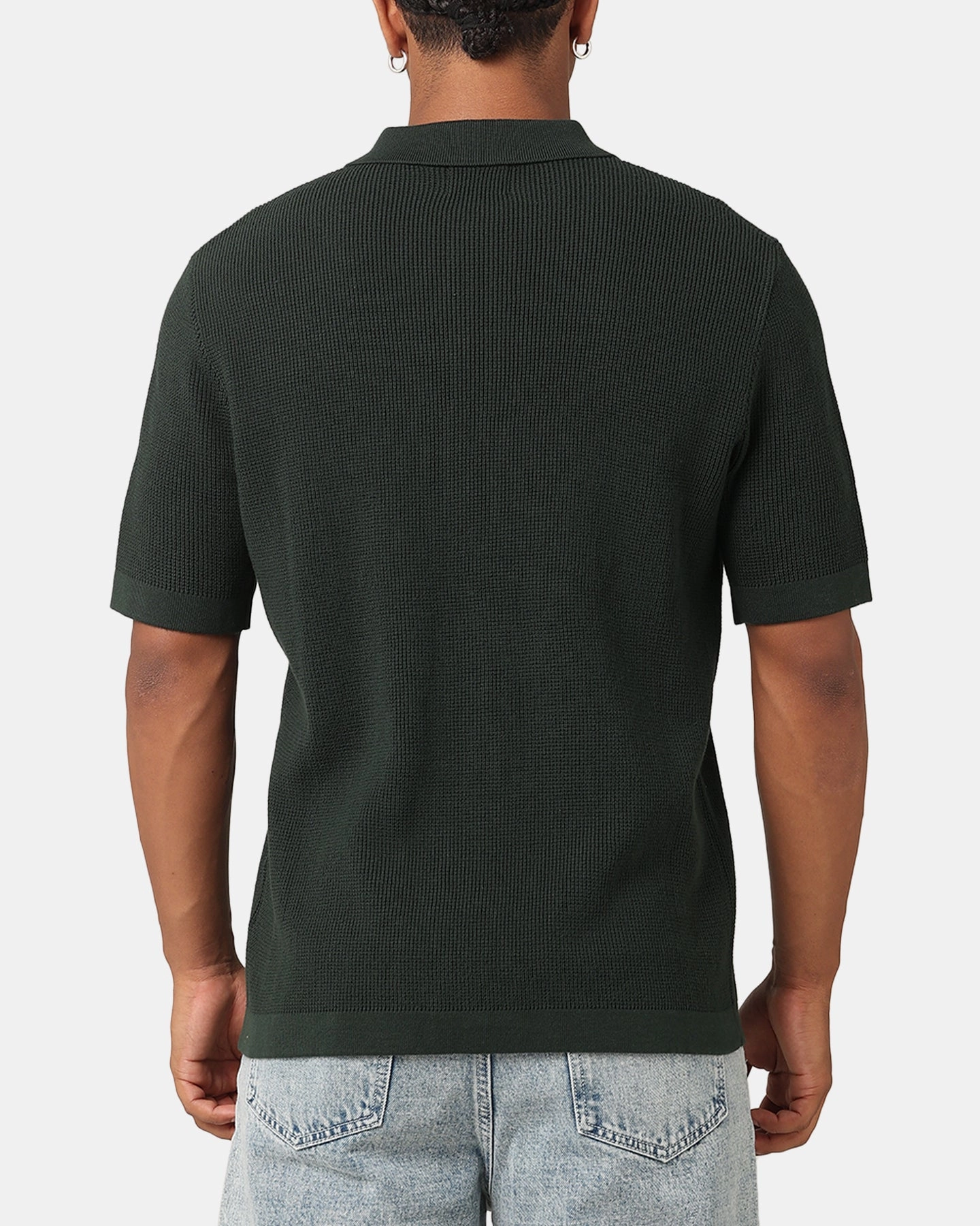 Thermoregulating Layer Comfortable Wear XXIII Zyair Knit Rib Button Up Shirt Dark Green