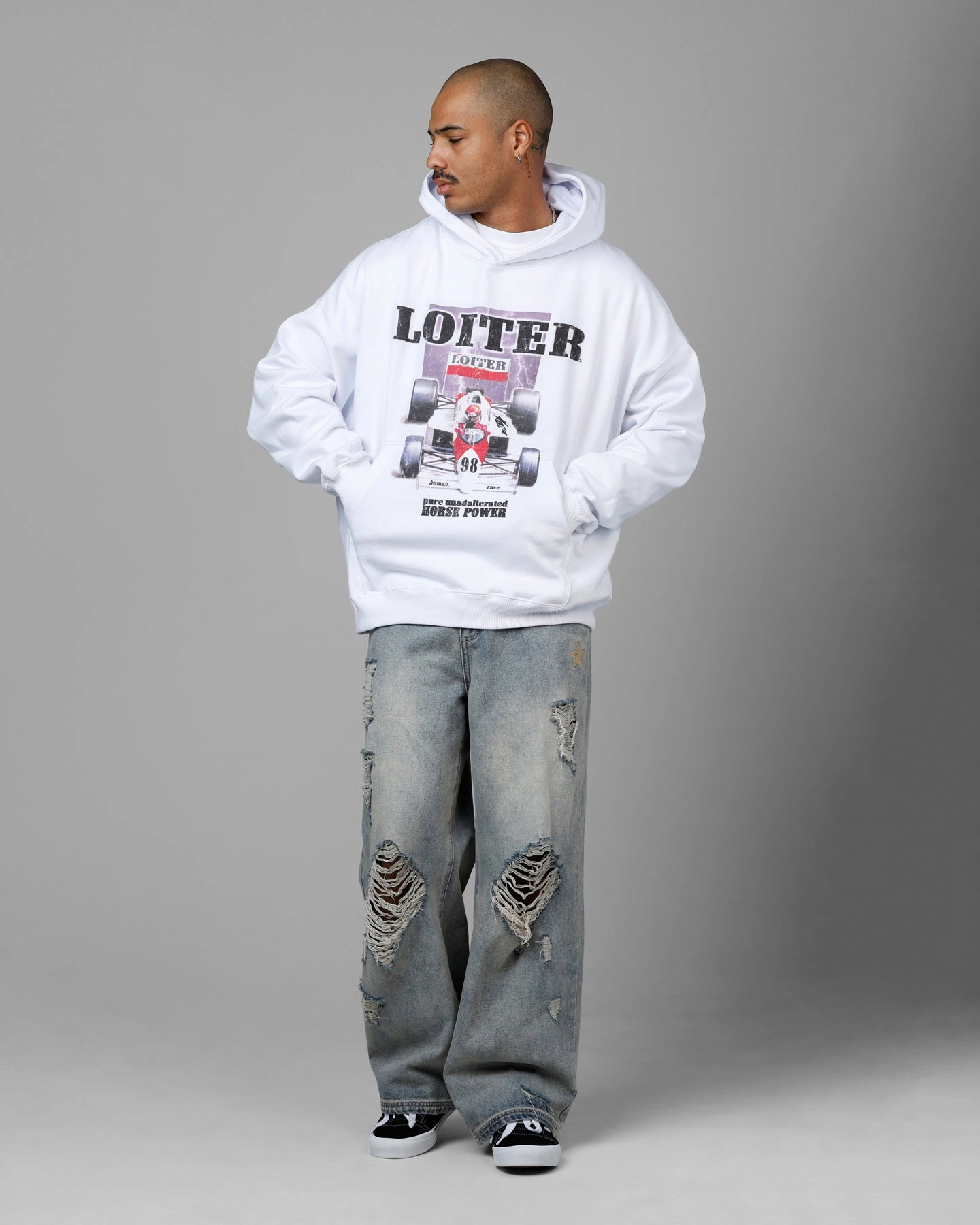 Loiter Horse Power Hoodie White window - shopping writers