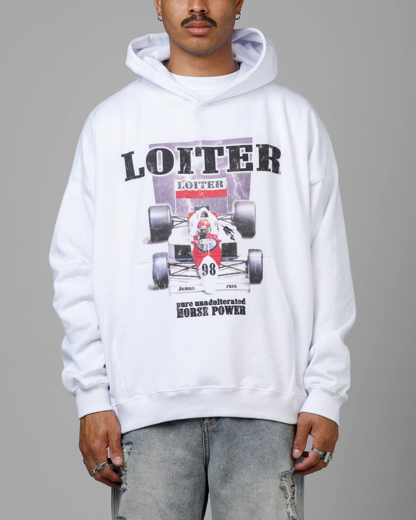 Loiter Horse Power Hoodie White Functional Outerwear