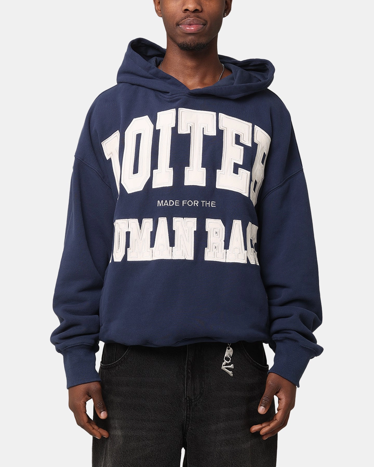 Hooded Wind Lock Loiter College Dropout Hoodie Navy