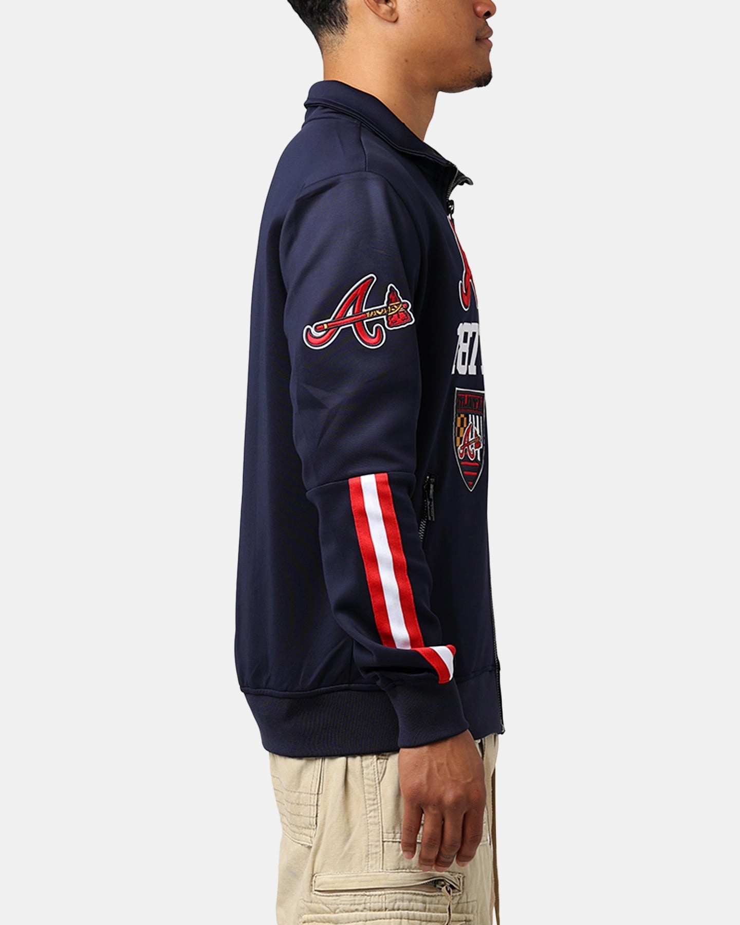 Pro Standard Atlanta Braves Fast Lane Track Jacket Midnight/Red suitable for exercise multiple pockets