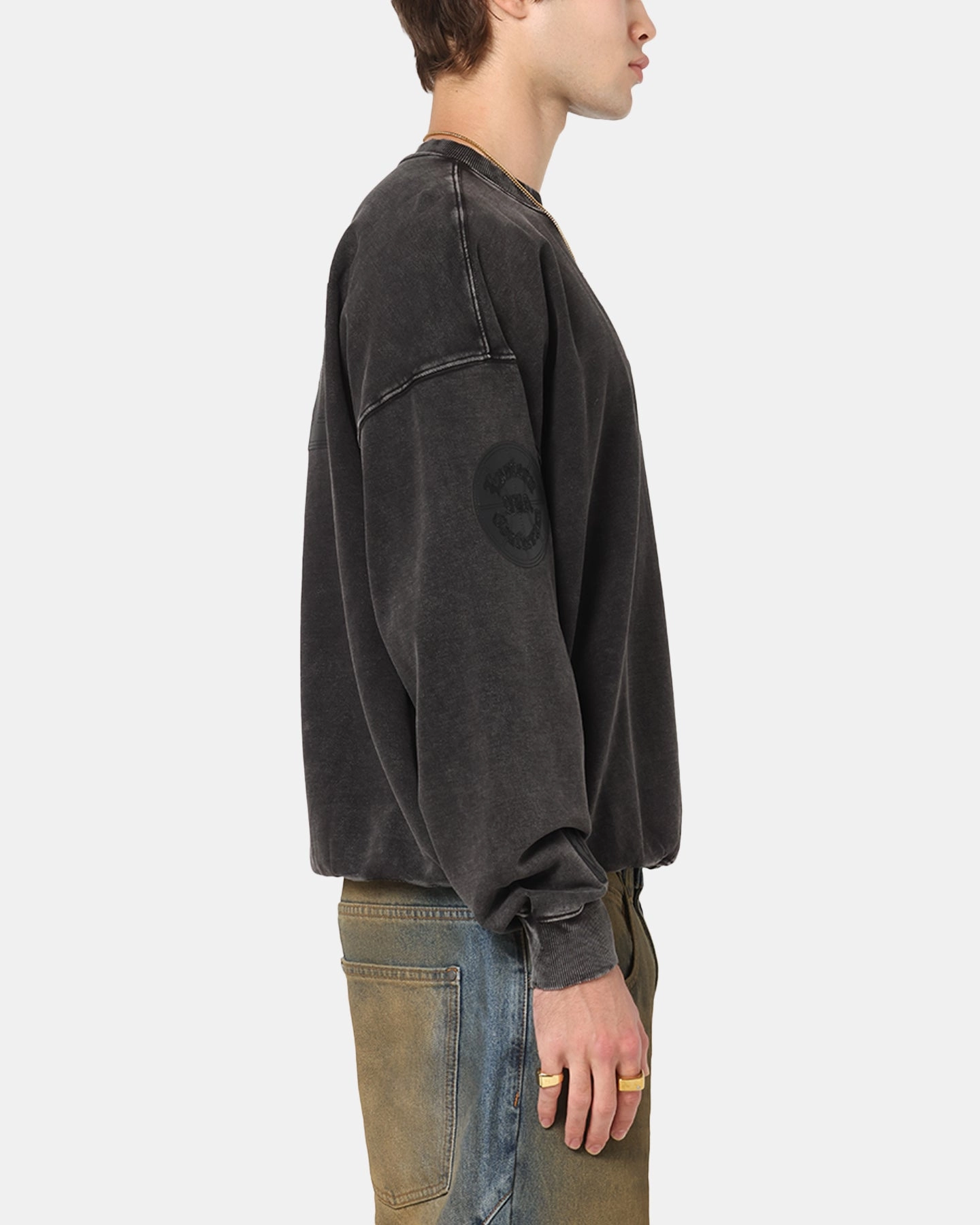 Pro Standard Chicago Bulls 'Wash Vanguard' Fleece Crewneck Washed Black Loose Weave Layering Style