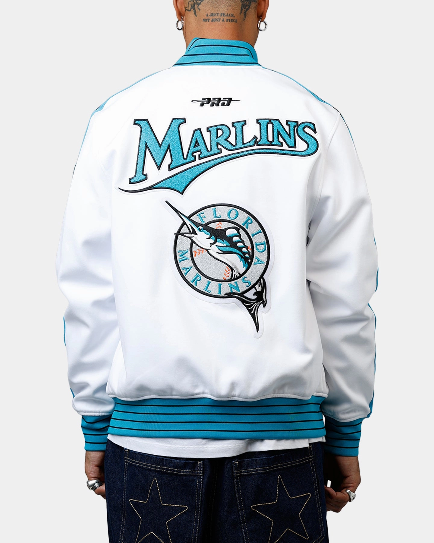 Weatherproof Seams Ornamental Pro Standard Florida Marlins Double Knit Jacket White