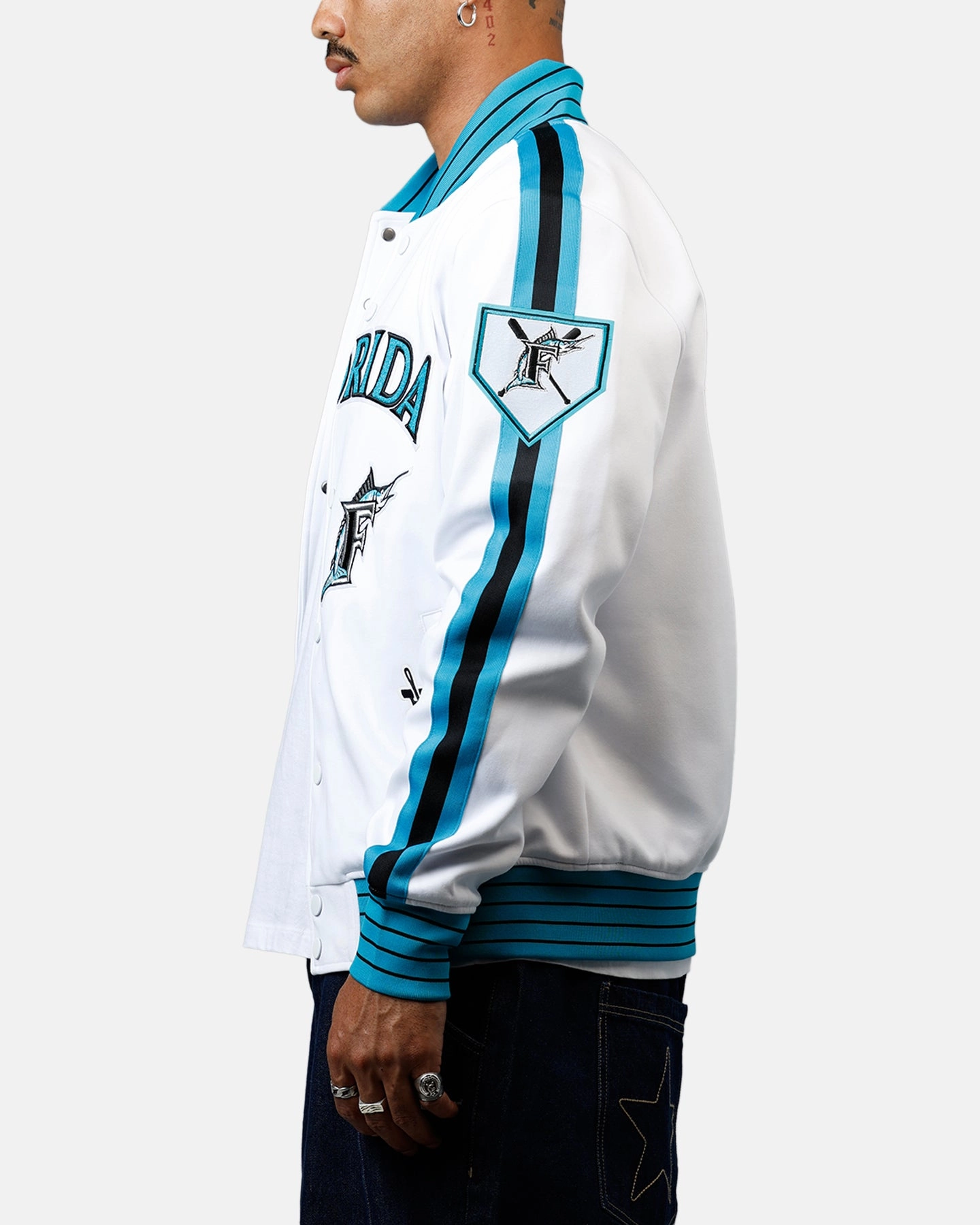 Pro Standard Florida Marlins Double Knit Jacket White All-Weather Comfort Loungewear