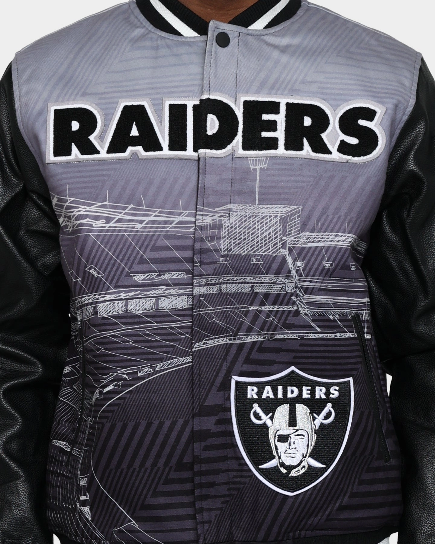 polka dotted Pro Standard Las Vegas Raiders Remix Varsity Jacket Black