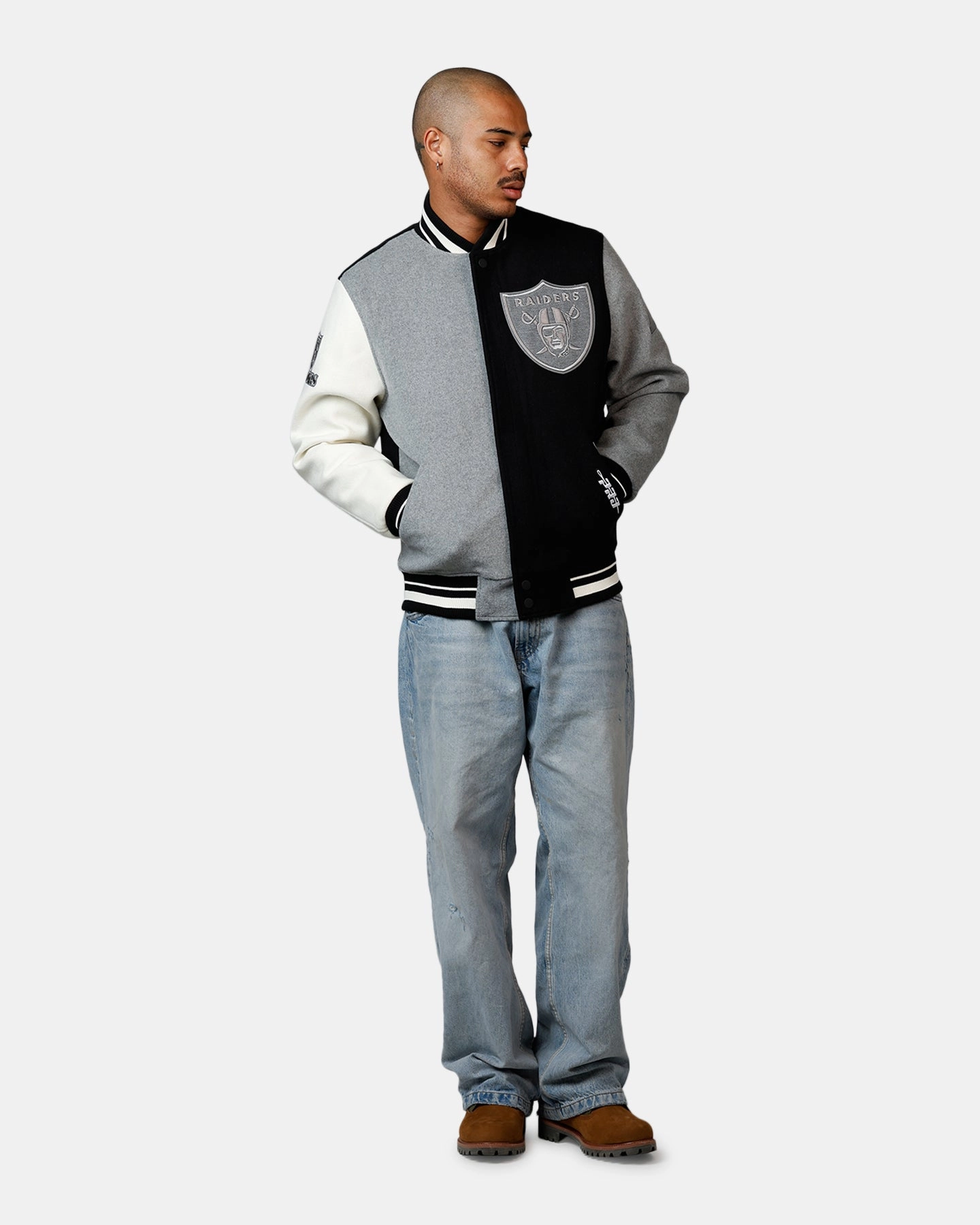 Taste Pro Standard Las Vegas Raiders Reverse French Terry Wool Varsity Jacket Black/Grey