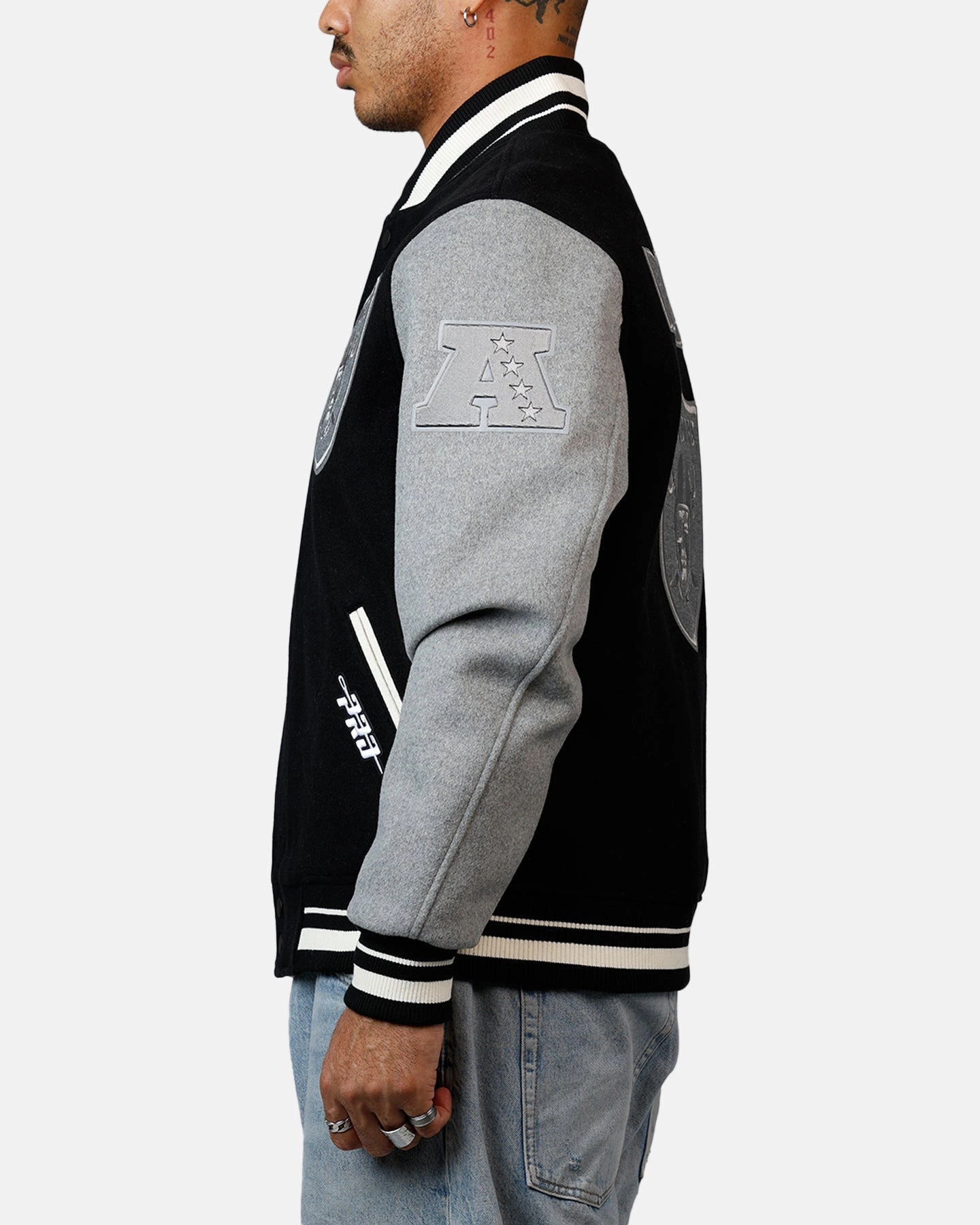 Classic Comfort Thermal Insulation Pro Standard Las Vegas Raiders Reverse French Terry Wool Varsity Jacket Black/Grey