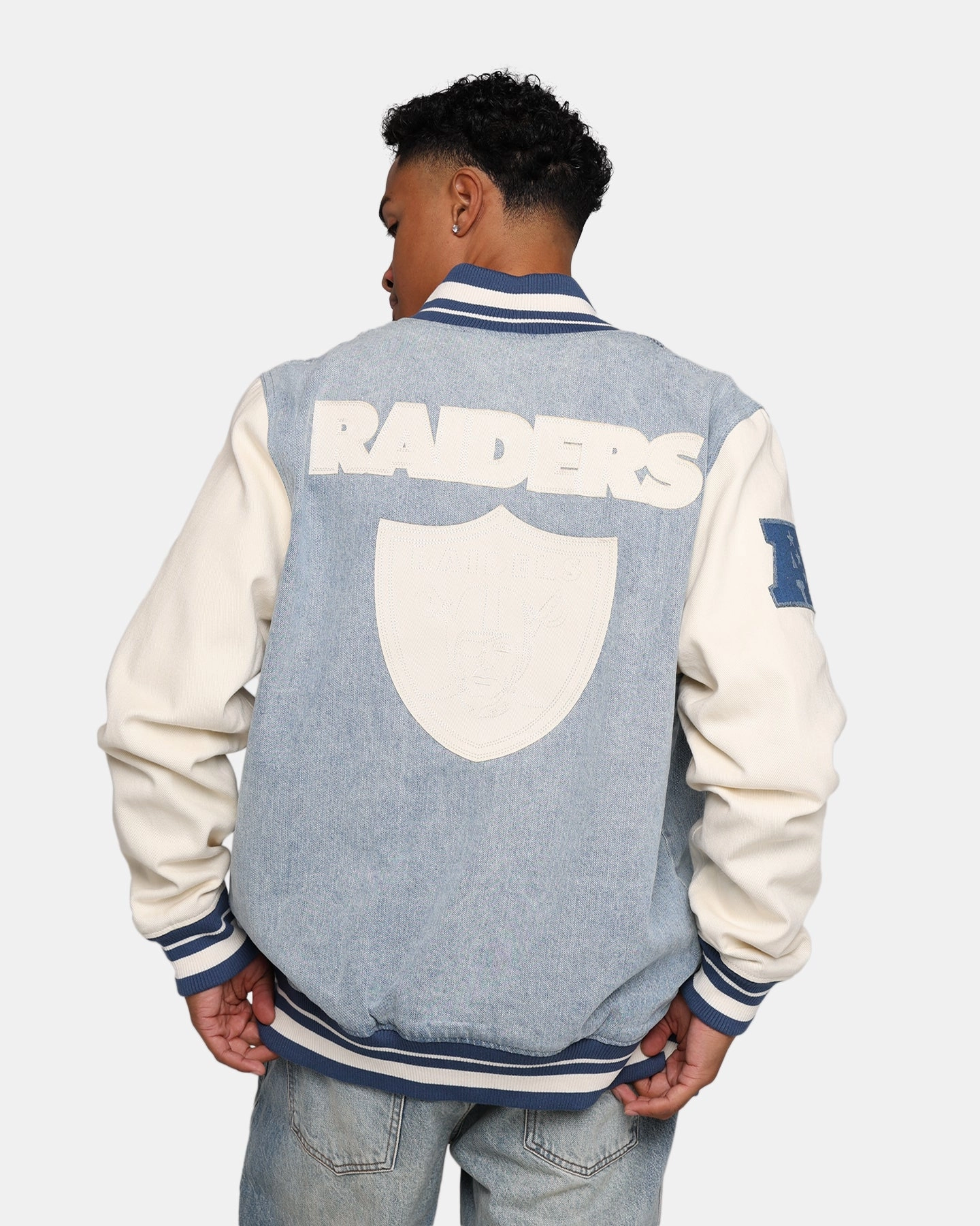 Pro Standard Las Vegas Raiders Varsity Denim Jacket Denim/Linen Relax NonBulkyFit