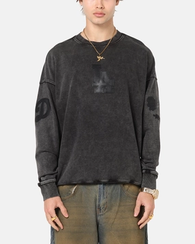 Side Slit Design Pro Standard Los Angeles Dodgers 'Wash Vanguard' Fleece Crewneck Washed Black