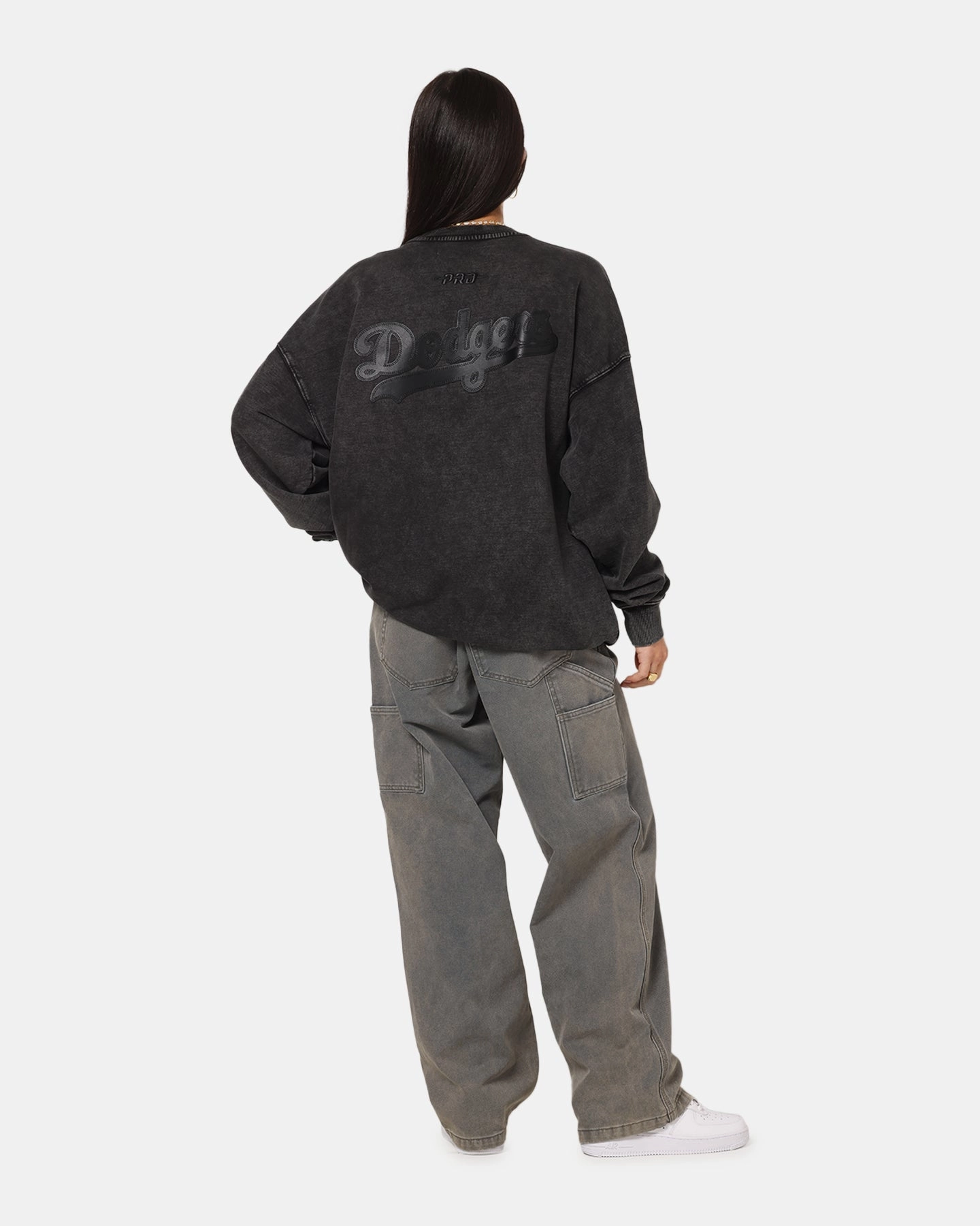 Fashionable Wear Pro Standard Los Angeles Dodgers 'Wash Vanguard' Fleece Crewneck Washed Black