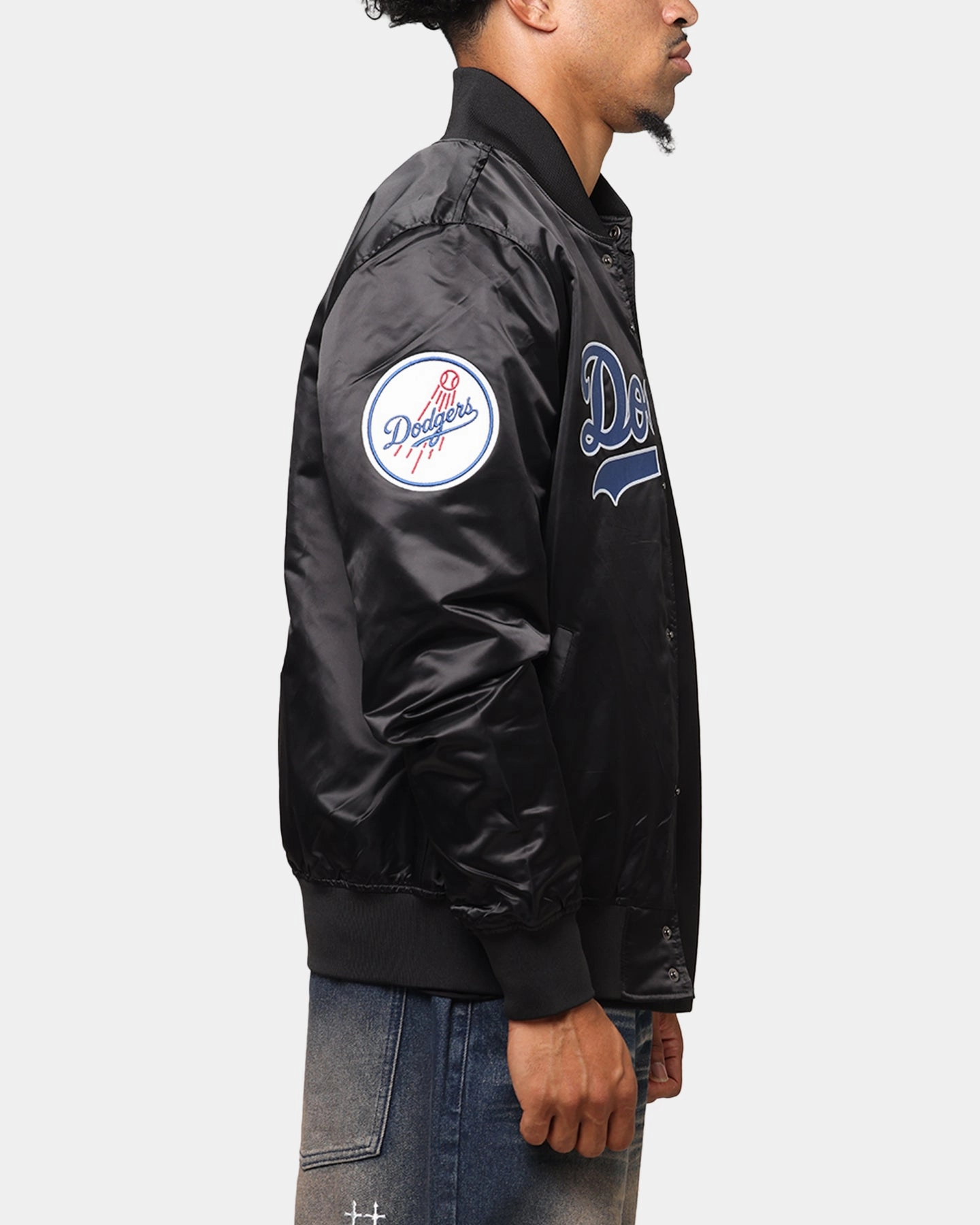 Pro Standard Los Angeles Dodgers Big Logo Satin Jacket Black Promote LowProfile Seam Design