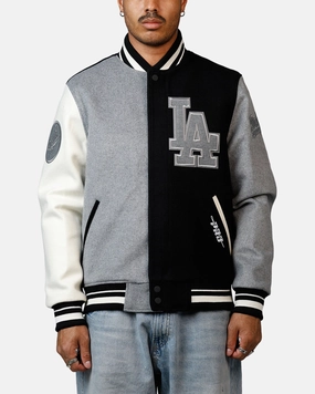 Pro Standard Los Angeles Dodgers Reverse French Terry Wool Varsity Jacket Black/Grey Stain Resistant